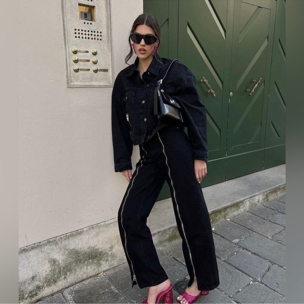 ZARA WOMAN SS23 BLACK ZW THE FULL LENGTH JEANS WITH ZIPPERS - Picture 2 of 6